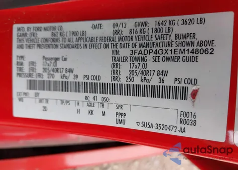 2014 Ford Fiesta St из США, поврежденный, VIN 3FADP4GX1EM148062